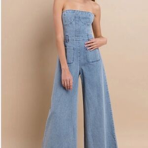 Strapless Blue Wide Leg Jumpsuit